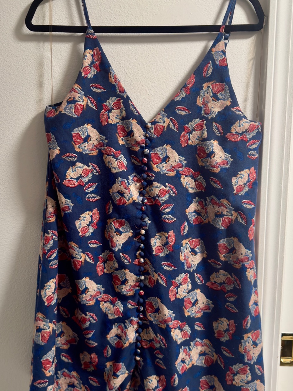 TCEC Navy Floral V-Neck Dress with Button Detail